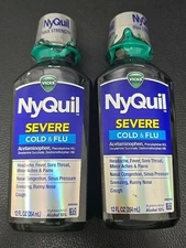 Vicks NyQuil Severe Cold & Flu Relief Original Flavor Liquid, 12 Floz Lot Of 2