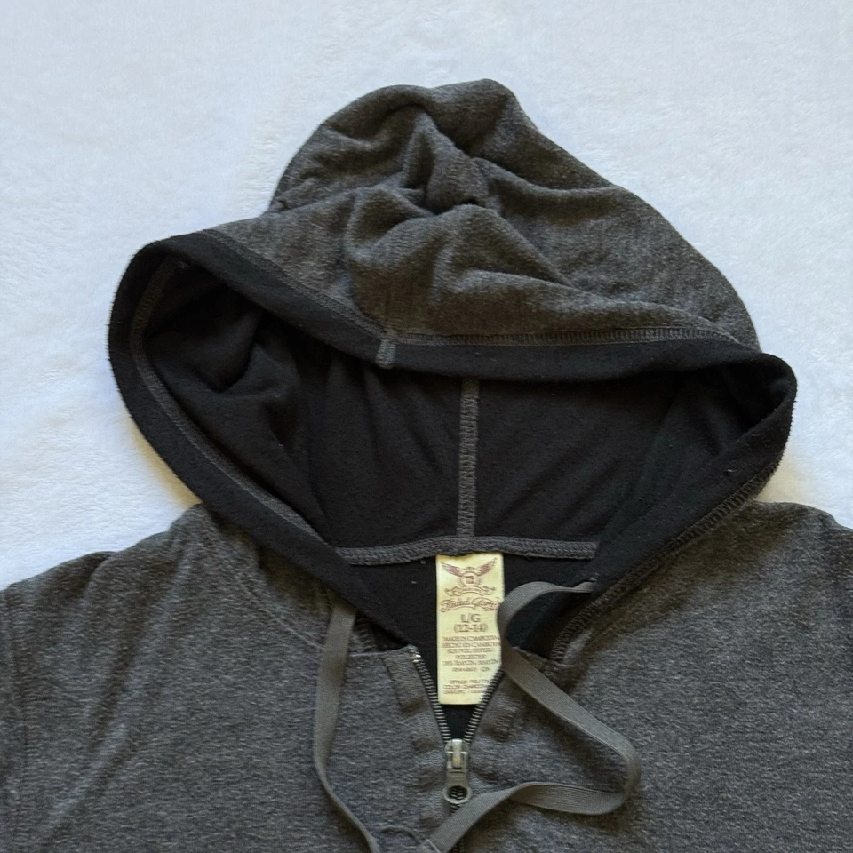 Sudadera con Capucha Faded Glory L Negro Carbón Bolsillos Patinador Grunge Cremallera Completa Sudadera Foto 3 de 4