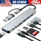USB 3.0 Hub 8 Port Extender Splitter AC Adapter Cable PC Laptop TF/SD Card iPad