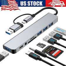 USB 3.0 Hub 7 Port Extender Splitter AC Adapter Cable PC Laptop TF/SD Card iPad