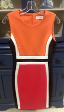 Calvin Klein sz 6 Sleeveless Colorblock Scuba Sheath Dress Pink Orange SO CUTE