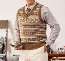 Redtornado Retro Fair Island Pure Wool Vest Knitted Sweater Men Women Sweater