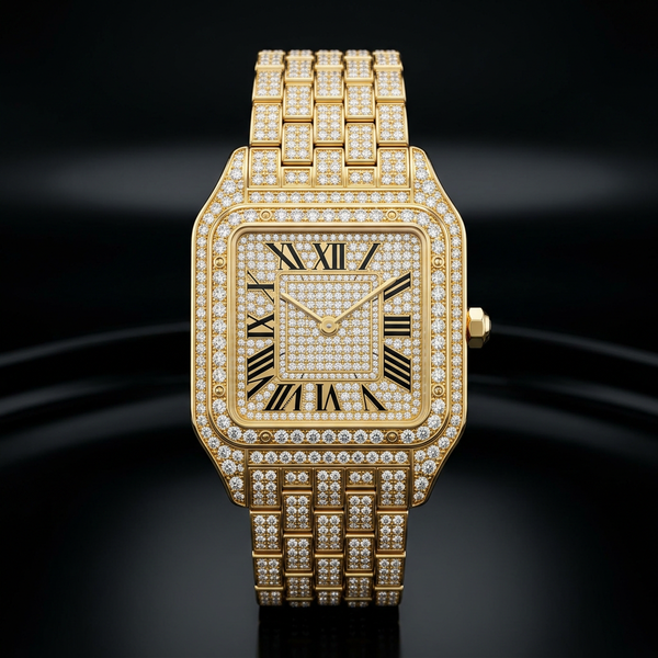 Reloj de lujo dorado con cristales para hombre, cuadrado, cuarzo 5