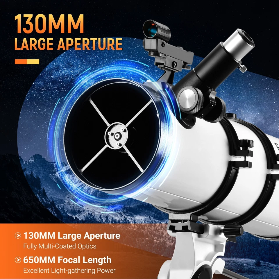 130mm Reflector Telescope with Upgrade Stainless Steel Tripod Stargazing APP - Image 2 of 4