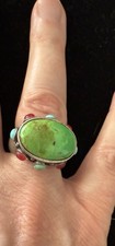 Southwestern Chunky Green Turquoise Multi Stone Sterling Silver Ring Sz 5.75 11g