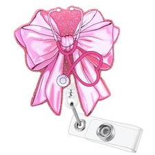 Pink Nurse Bow Badge Reel Retractable ID Name Tag Holder with Alligator Clip,...
