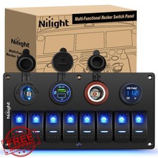 Nilight 8 Gang Rocker Switch Panel USB PD Voltmeter Marine 12/24V