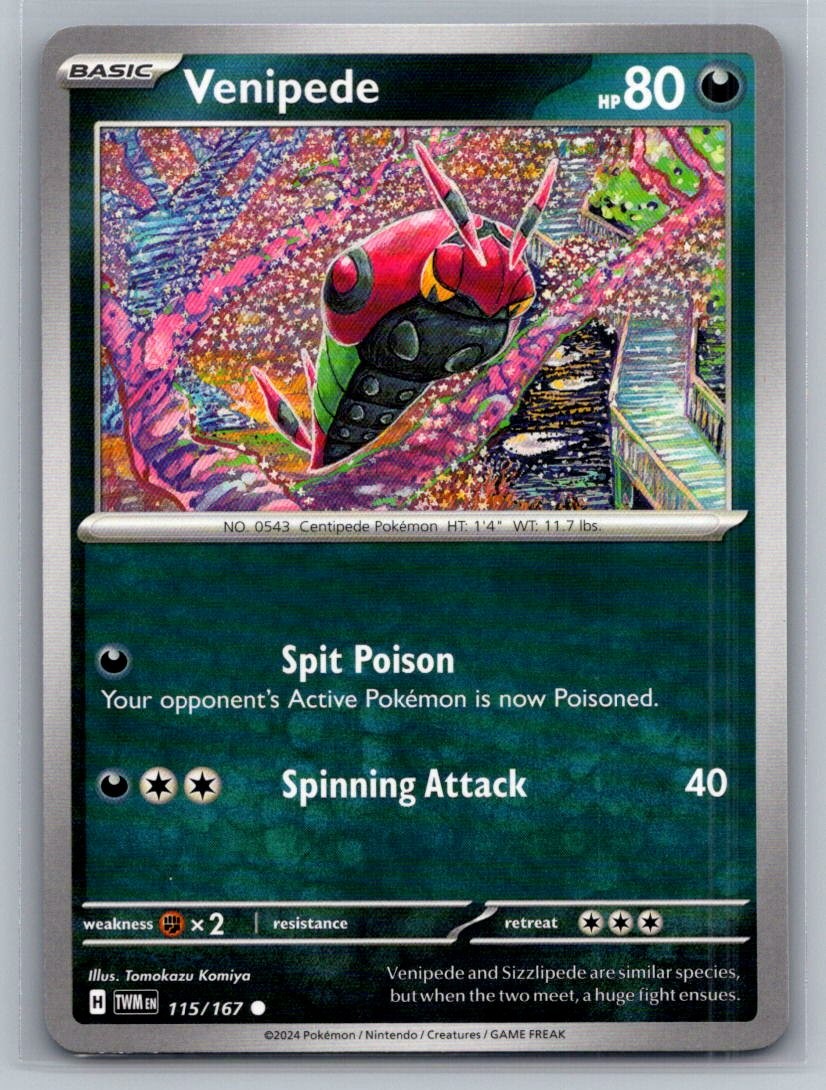 Venipede 115/167 Common Twilight Masquerade Pokemon Reverse Holo Near Mint