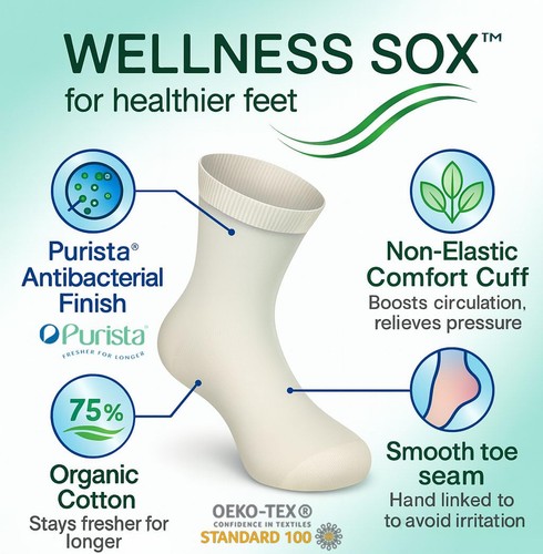 Mens Wellness Sox โ 6 Pairs Organic Cotton Socks | Diabetic | UK 6-11 | EU 39-46 - Picture 2 of 15