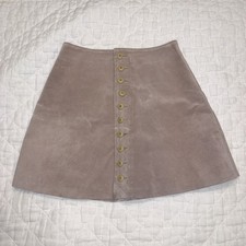 Vintage Express Beige Suede Leather Button Up Mini Skirt Women Size 9/10