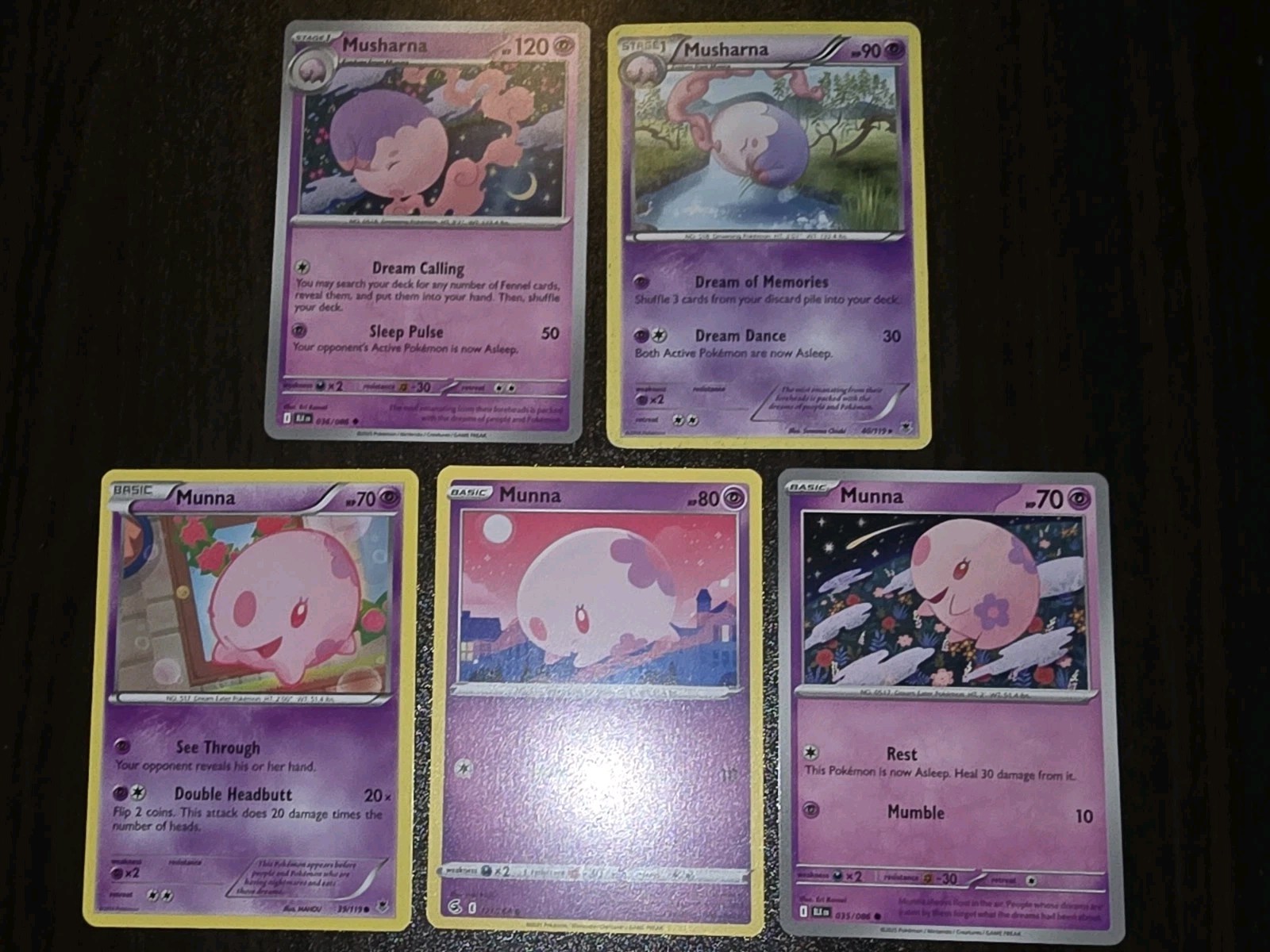 5 Munna & Musharna Pokémon Cards. Musharna MP all others NM