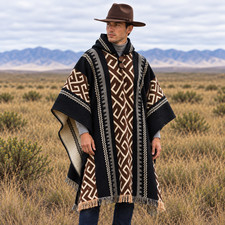 Men & Women's Alpaca Wool Hooded Poncho Western Cowboy Southwestern Aztec Serape