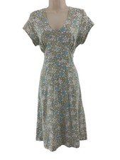 Sahalie Floral Print Soft Knit Empire Waist Dress Size L Summer V-Neck Vacation