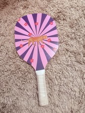 Wood Beach Paddle Ball Racquet Leopard Floral Pink Purple Single Paddle