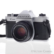Pentax K1000 Chrome 35mm Film Camera w/ 50mm f2 Lens EXC