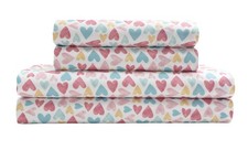 Kids Full Size Microfiber Sheet, Watercolor Hearts Print, Super Soft Bedding