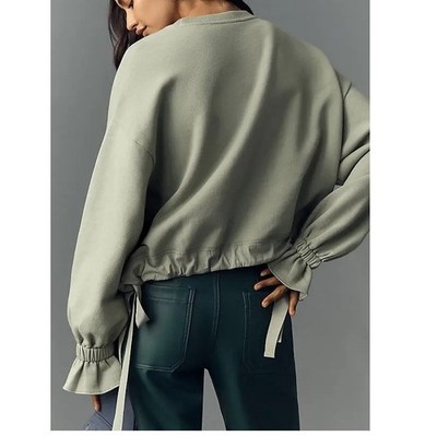 Maeve Anthropologie Big Top Sweatshirt Cotton Pullover Solid Green