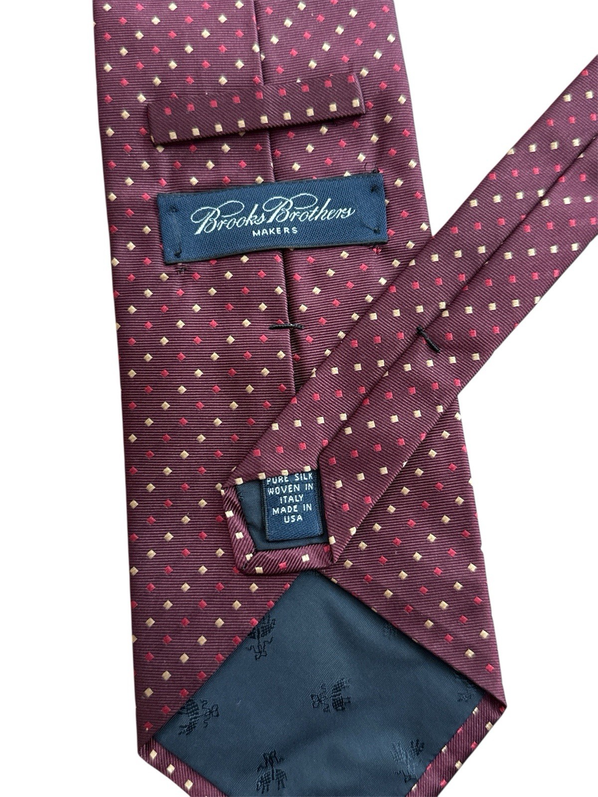 Brooks Brothers Makers Tie Men's Maroon White Polka Dot Italian Silk Made In USA thumbnail 2