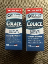 (2) Colace REGULAR Stool Softener 100mg Docusate Sodium 100 Cap Exp 06/27