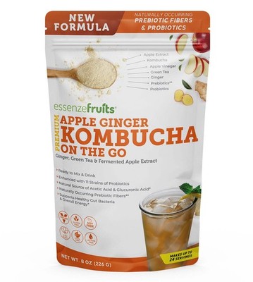 Apple Ginger Kombucha Powder Tea - Just Add Water - Probiotics & Prebiotics 8oz