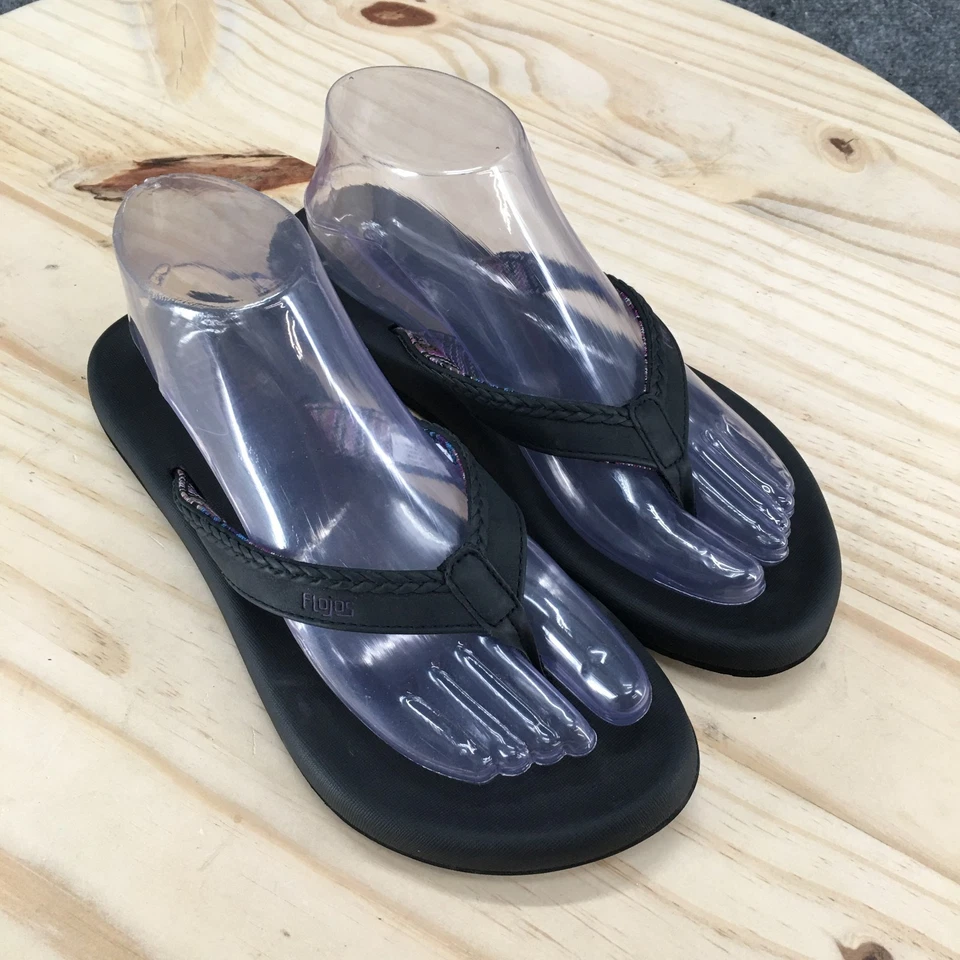 Босоножки Flojos женские 8 шлепанцев черные искусственная кожа носок повседневные комфортные - Изображение 3 из 4