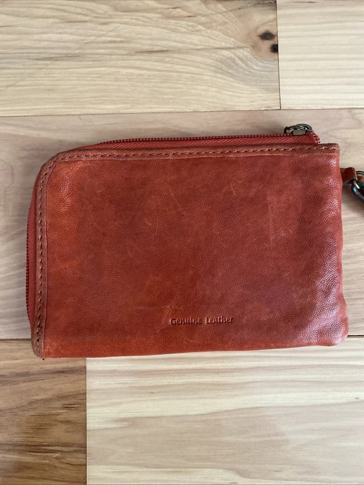 Pulseira/carteira vintage fóssil couro genuíno laranja queimado. Slots internos para cartões - Imagem 4 de 4