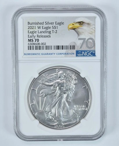 2021-W Burnished Silver Eagle Type 2 Early Releases MS70 NGC Eagle Label *2519