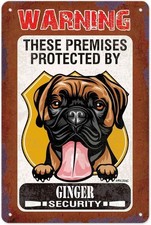 Warning Tin Metal Sign Dog in Yard Funny Boxer Dog Wall Art Decor 8x12