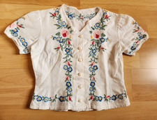 Trachtenbluse 70er Vintage Gr. XS Dirndl Bluse mit Blütenstickerei