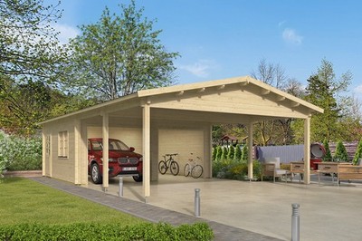 Topgarden Doppelgarage mit Carport BORIS 595 x 1069 cm (A); 70 mm Doppelnut