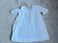 antique handmade white cotton child's dress, lace yoke, button back