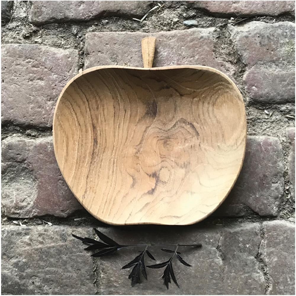 Wooden Apple Bowl East of India Fruit Plate Small Home Decorative Tray Natural