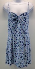 M8) Mango Woman Blue Splash Floral Printed Short Mini Dress Size 4