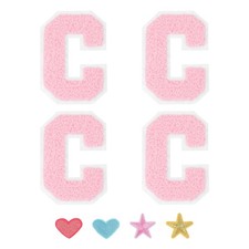 4pcs Iron on Letter Patch Chenille Letter Patches Alphabet Stickers, Pink, C