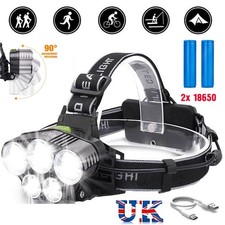 Super Bright Waterproof Head Torch Headlight LED USB Rechargeable Headlamp UK