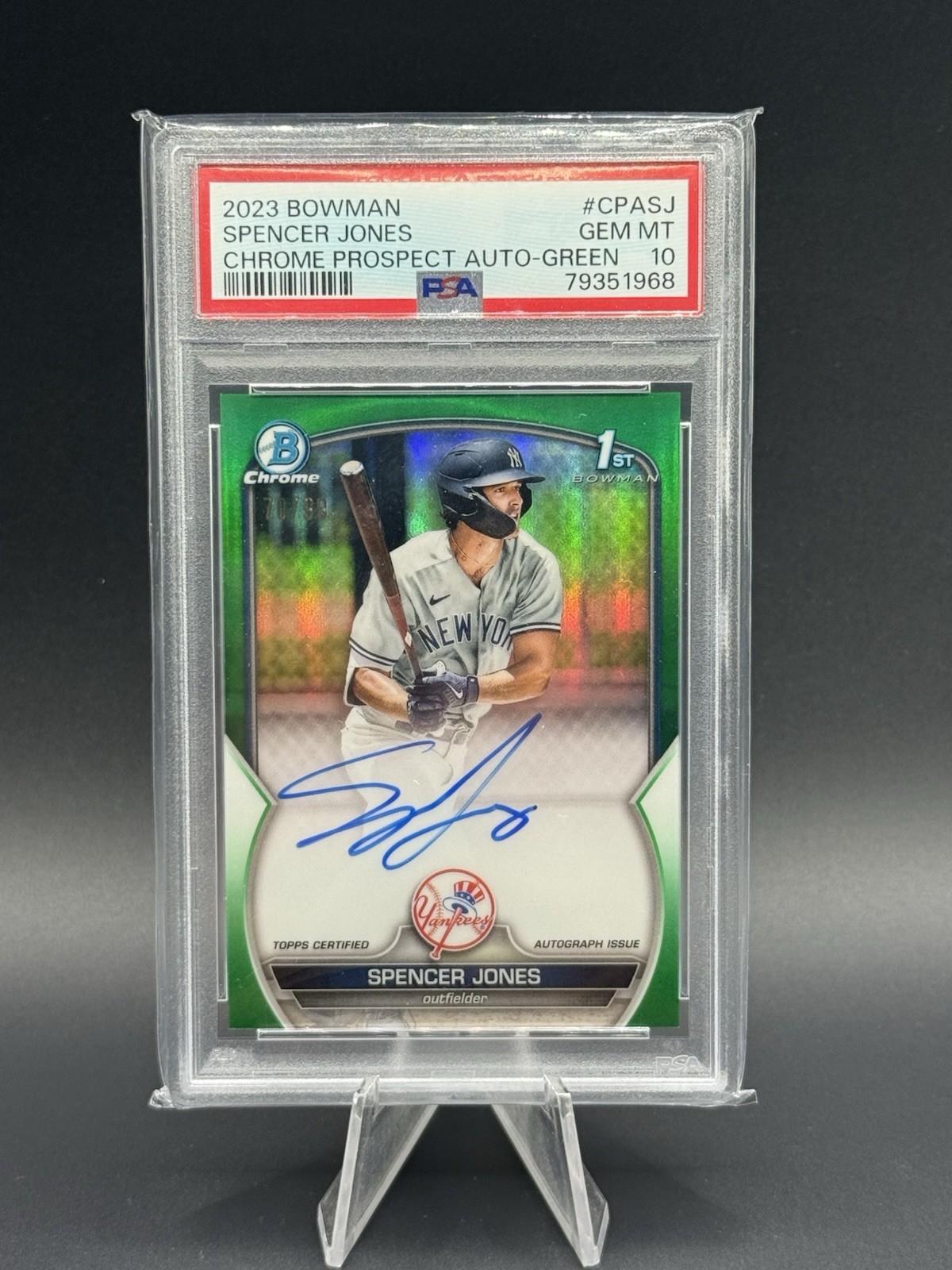 🚨🚨🚨 2023 Bowman Chrome SPENCER JONES 1st AUTO True Green 70/99 PSA 10 🚨🚨🚨