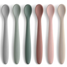 6-Piece Silicone Baby Feeding Spoons, First Stage Infant Spoons, Soft-Tip Easy o