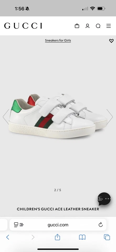 Кожаные ремни GUCCI Ace Trainers белая боковая полоса EU35 UK2.5 RRP245 100% подлинные - Изображение 3 из 4