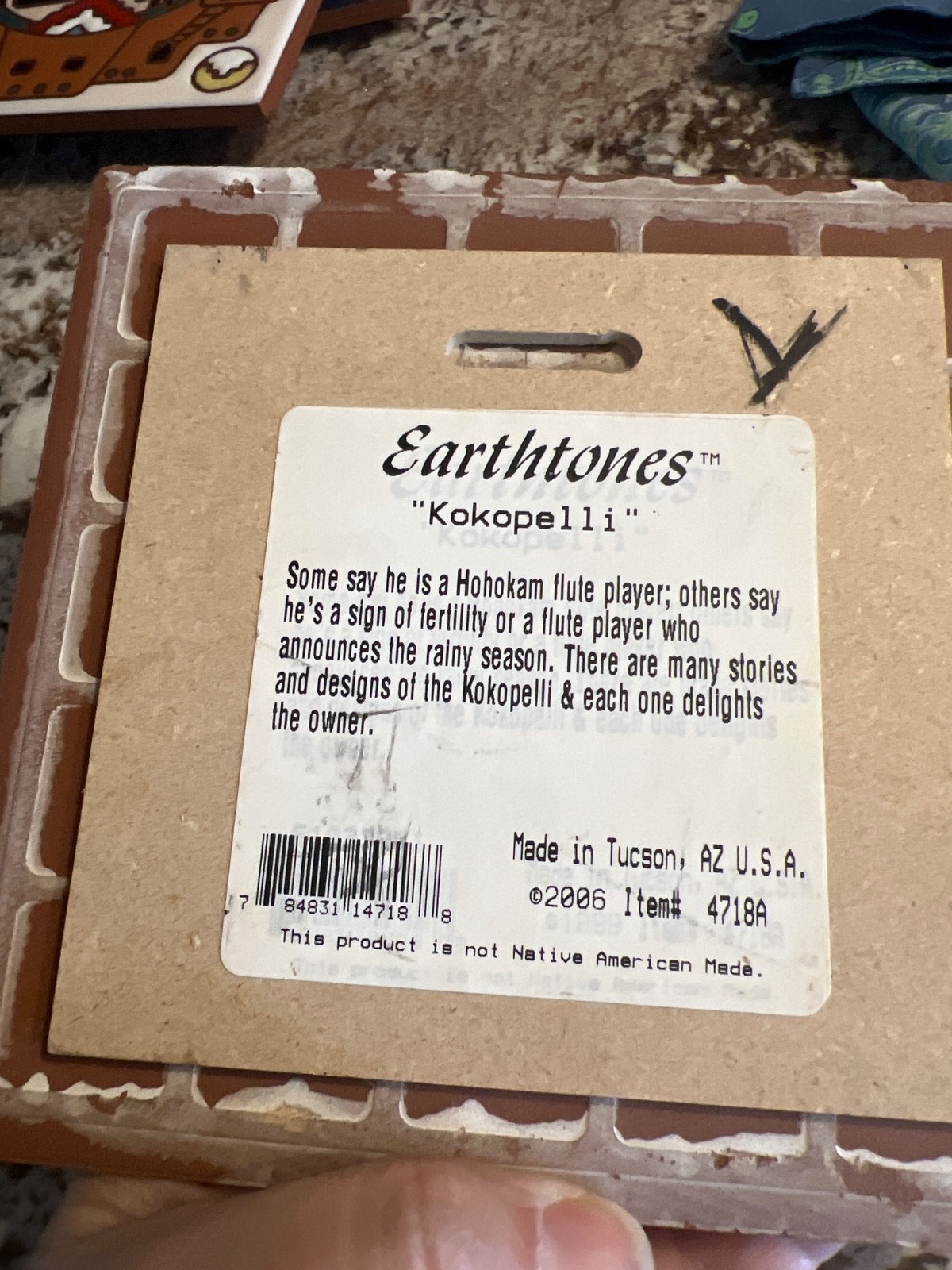 Earthtones 6" x 6" tile Kokapelli 2006 USA