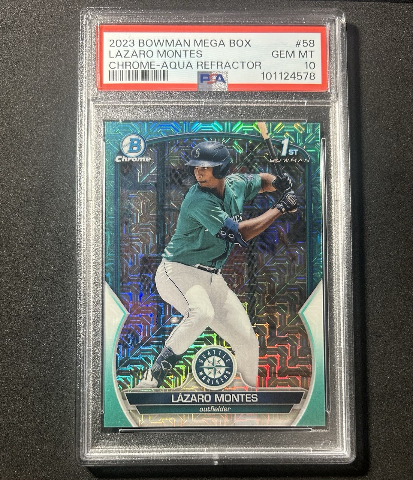 2023 Bowman Chrome Mega Box Lazaro Montes Aqua Mojo Refractor /225 PSA 10 1st