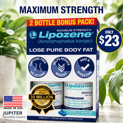 2 Bottles - Lipozene Maximum Strength Weight Loss Supplement, 30ct Exp 3/2028+