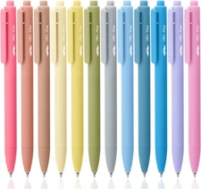 Retractable Gel Pens 12 Pack Black Ink Pastel Barrel Fine Point 0.5mm Journaling