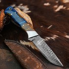 8.7"  inch Handmade Damascus Hunting Knife Full Tang Resin Handle Leather Sheath — photo 6