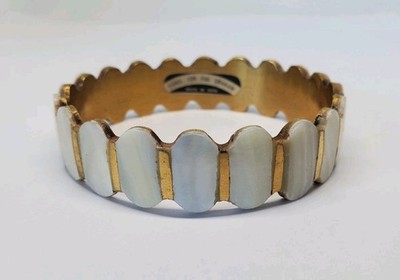 Vintage Carol For Eva Graham Mother Of Pearl Inlay Brass Bangle Bracelet India