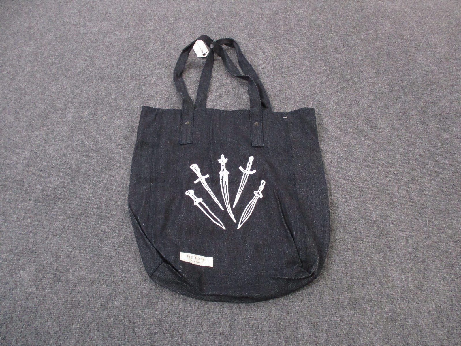 Rag Bone Women Tote Bag Sword Indigo Denim Graphic Strap Shoulder Purse NEW