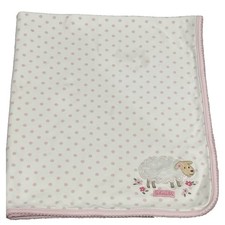 Carters Baby Blanket Pink Polka Dot White Lamb Sheep Applique Cotton 25x28
