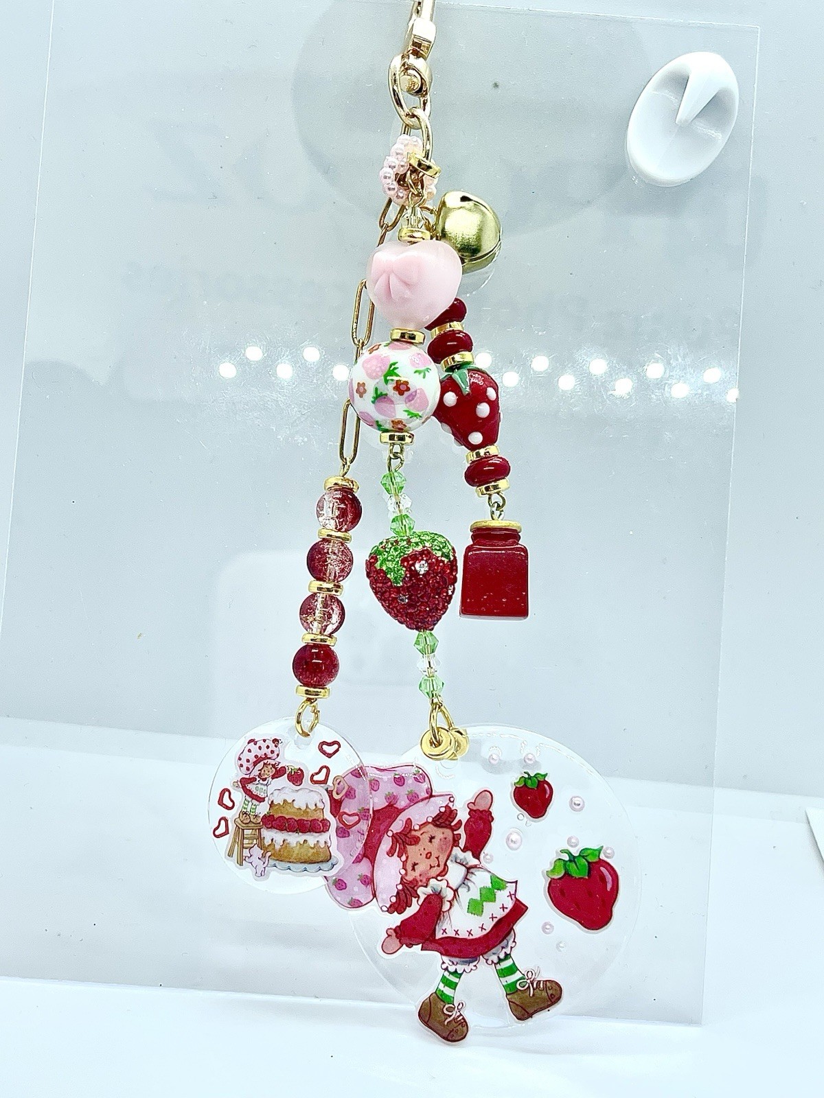 Custom Strawberry Shortcake Handmade Acrylic Bag Charm – Commissioned Work