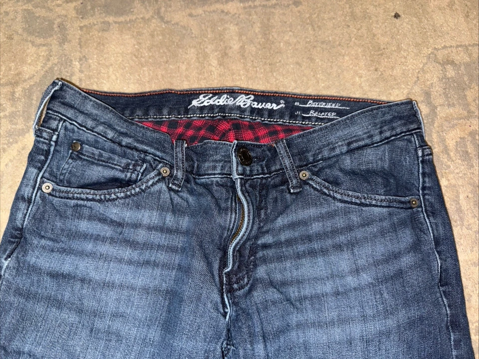 Eddie Bauer Womens Fleece Lined Jeans Size 2 Flannel Plaid Red Lining - Image 3 of 4