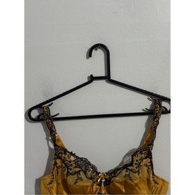 Lise Charmel 36D Gold Black Floral Embroidered Satin Silk Lace Splendeur Soie