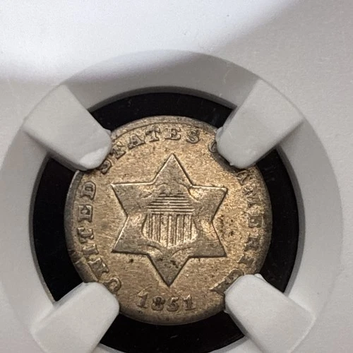 1851-O Trime 3 Cent Silver Coin NGC VF Details Cleaned. Tough coin